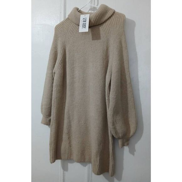 12th tribe Sweaters - 12th tribe womens large turtle bubble sleeve sweater dress beige tan